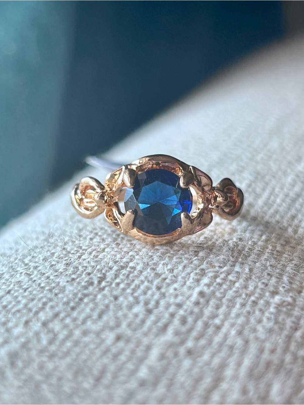Gold Ring with Deep Blue Stone - size 7